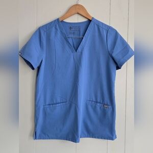 Figs Classic Blue V-Neck Scrub Top -Size S